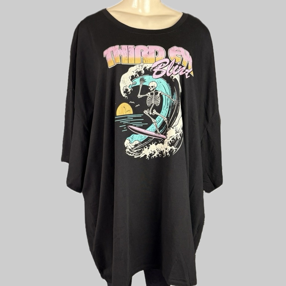 Third Eye Blind 4X Retro Band Grunge Deep Black Skeleton Surfing Graphic T-Shirt